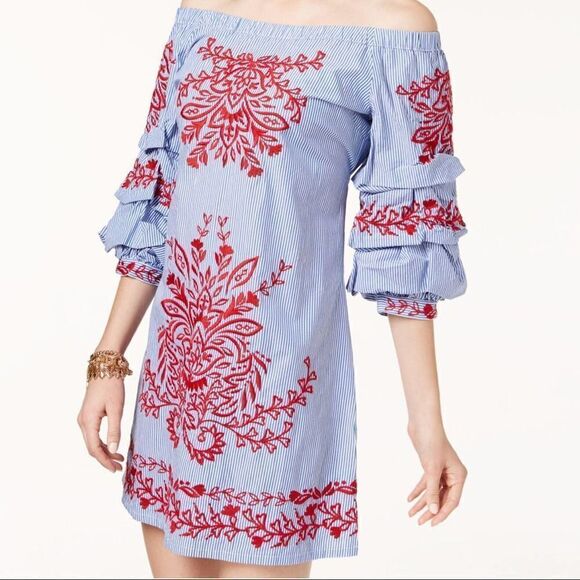 INC Petite Embroidered Off-the-shoulder Dress - Picture 2 of 3